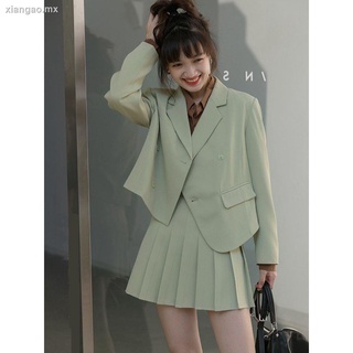 Designed short suit jacket, high waist pleated skirt, two-piece suit, autumn 2021 new fashion women s clothing [shipped within 15 days]