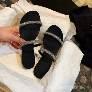 Las Mujeres De La Moda Sandalias De Verano 2021 Nuevo Estilo De Una Palabra Con Diamantes De Imitación Zapatillas De Desgaste Exterior ins De (1)