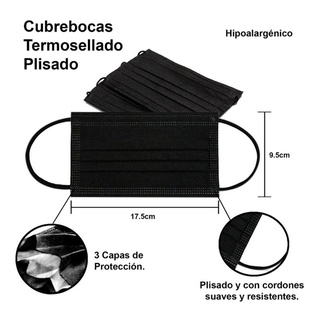 Cubrebocas Negro Tricapa Plisado Termosellado Adulto 200 piezas (5)