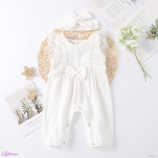 Baby Clothing Newborn Baby Jumpsuit Lace Sleeveless Lace One-piece Garment Romper+ Headband Clothes (5)