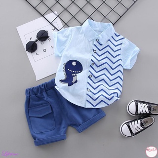 Summer Children Baby Boys Casual Short Sleeve Cartoon Shark Print T-shirt Tops+Shorts Costume Set (3)