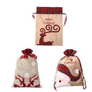 Sc - bolsa de lino grande con cordón de caramelo, diseño de navidad, papá noel, regalos para año nuevo