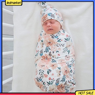 ledmarket 2 unids/Set bebé recibir manta patrón Floral piel amigable algodón bebé ducha envolver sombrero Kit para accesorios de bebé (6)